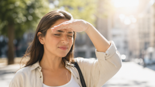 Persona entrecerrando los ojos bajo la luz del sol debido a la sensibilidad a la luz